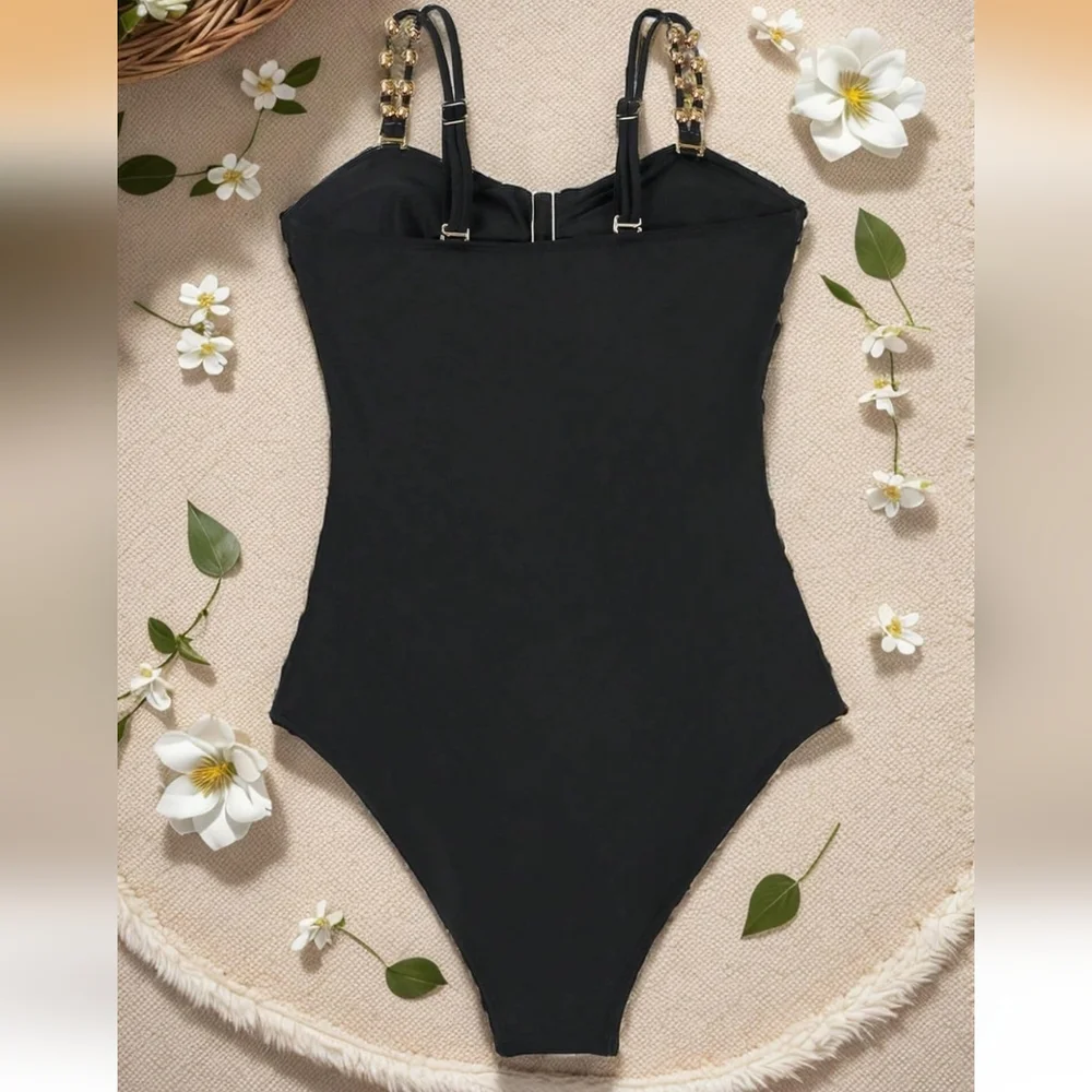 PLUS SIZE Black Strapless Cutout Swimsuit